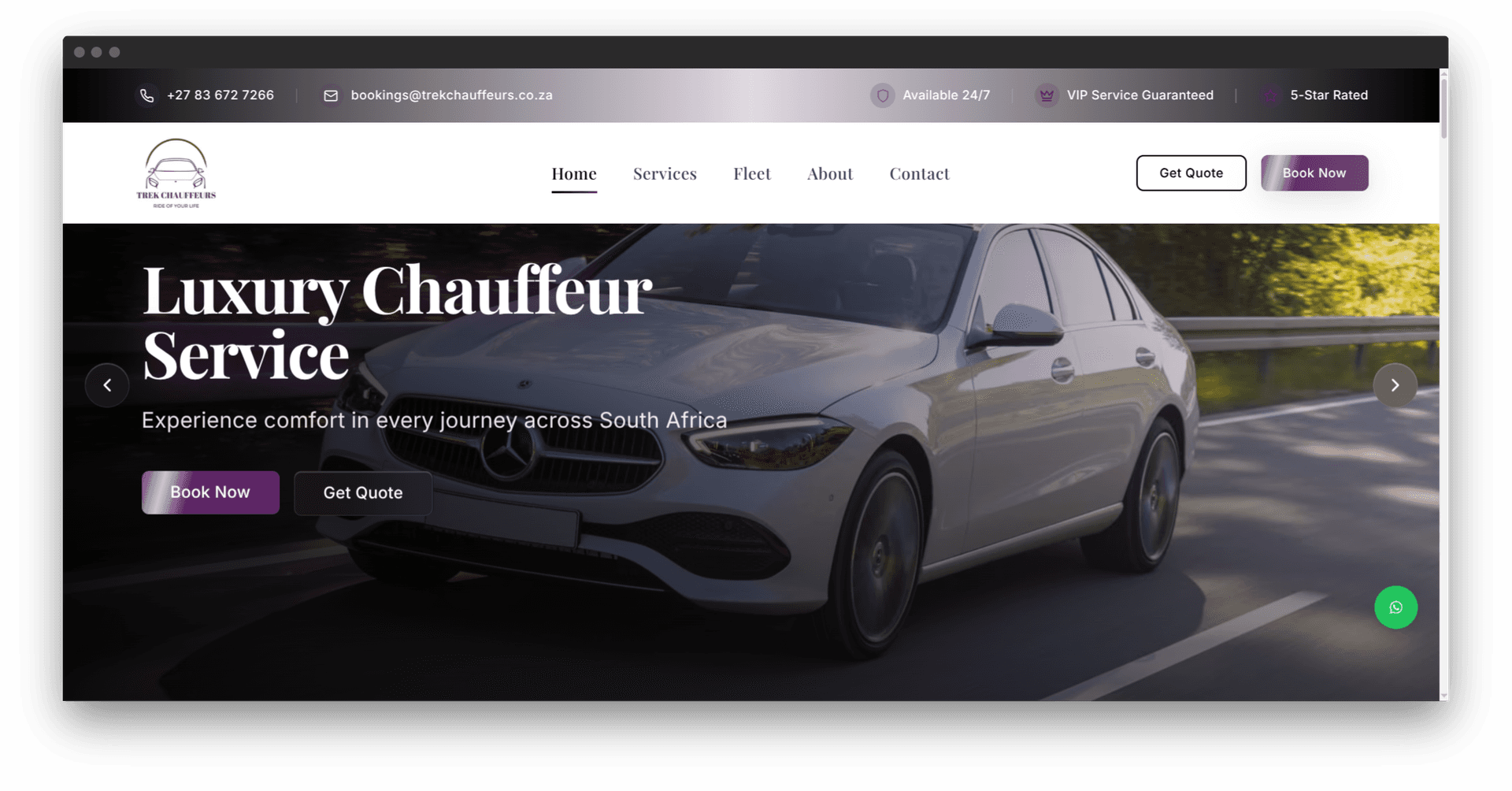 Trek Chauffeurs Transportation Website - Professional chauffeur services website